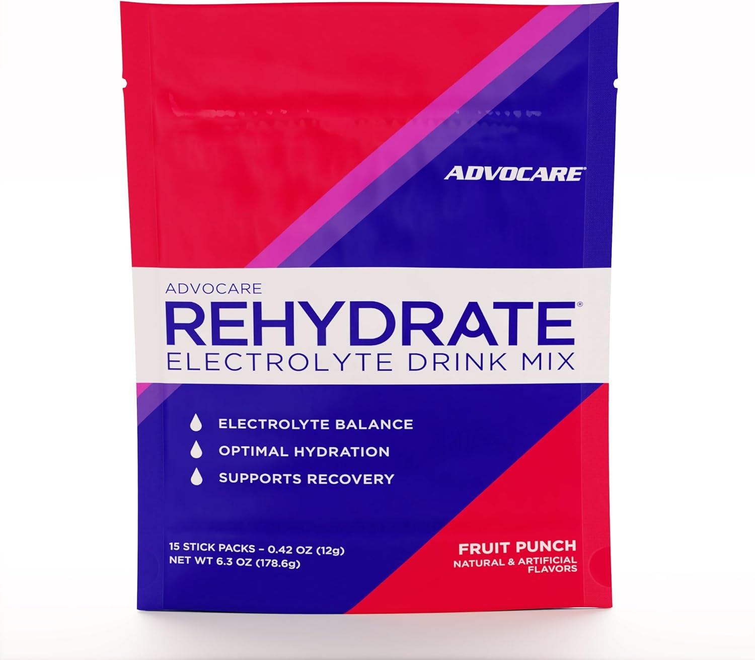 AdvoCare Rehydrate - Electrolyte Drink Mix - Includes Magnesium, Sodium, Potassium & Calcium - Antioxidant & Amino Acid Fortified - Hydration & Recovery - Fruit Punch, 15 Stick Packs (6.3 oz)