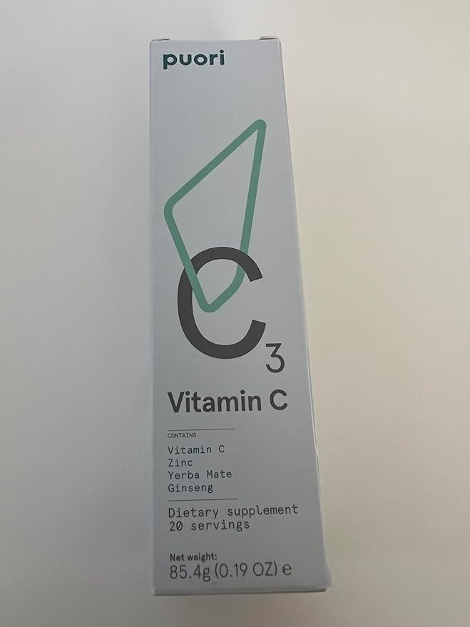 Puori C3 Vitamin C Supplement for Immune and Antioxidant Support - 20 Servings x 2 Packs - Vitamin C, Zinc, Yerba Mate, Ginseng Helps Fight Fatigue and Supports Cognitive Function