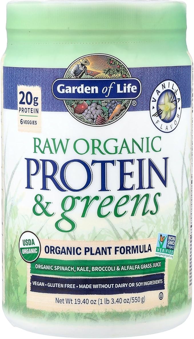 Garden of Life Raw Organic Protein & Greens Vanilla - Vegan Protein Powder for Women and Men, Plant and Pea Proteins, Greens & Probiotics, Gluten Free Low Carb Shake Made Without Dairy 20 Servings