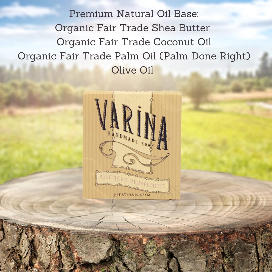 Varina Organic Rosemary Peppermint Bar Soap - Gentle Cleansing for Sensitive Skin, Herbal and Mint - 3 Pack