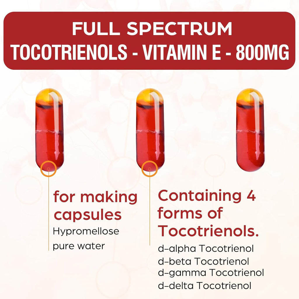 Tocotrienol Supplement Full Spectrum, Cutting-edge Fusion Technology,Tocotrienol Vitamin E-Tocotrienols 800mg,Powerful Antioxidant,Cardiovascular,Highest Absorption Rate -120 Liquid-Filled Capsules