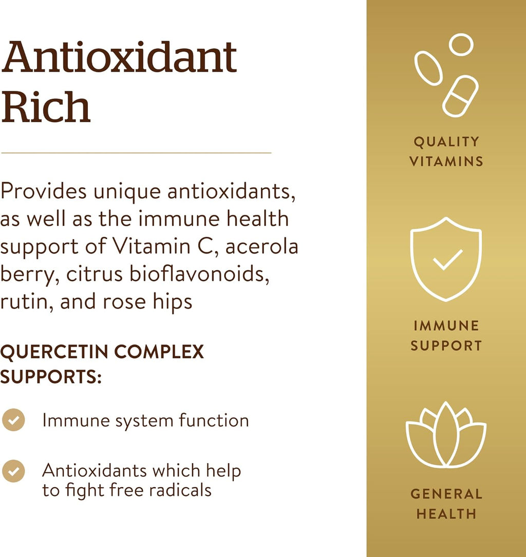 Solgar Quercetin Complex with EsterC Plus Vegetable Capsules Supports Immune Health Antioxidant Gentle on the Stomach Vitamin C NonGMO Vegan Gluten Free Dairy Free 50 Servings, Standard Packaging, 100 Count