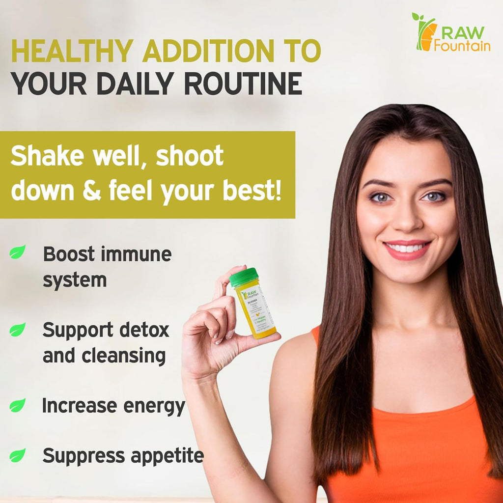 20 Immunity Shots w/Ginger, Lemon, Cayenne Pepper, Pineapple 2fl Oz, Packed w/Vitamin C, Raw & Cold Pressed, Unpasteurized, Boosts Immunity, All Natural, No Artificial Flavor