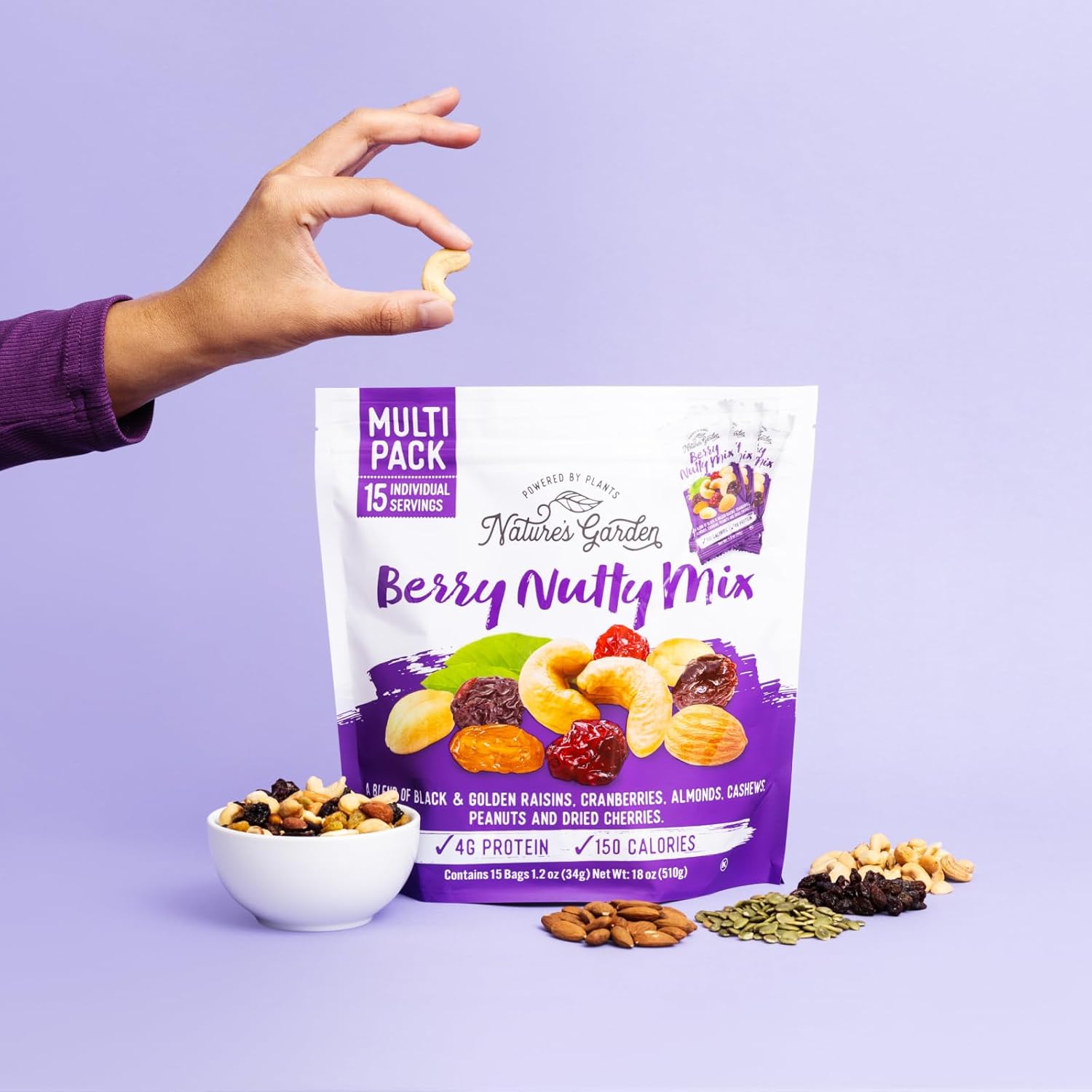 Natures Garden Berry Nutty Mix, Single Serve Bags - 18 Ounce (1.2 Ounce x 15 count)