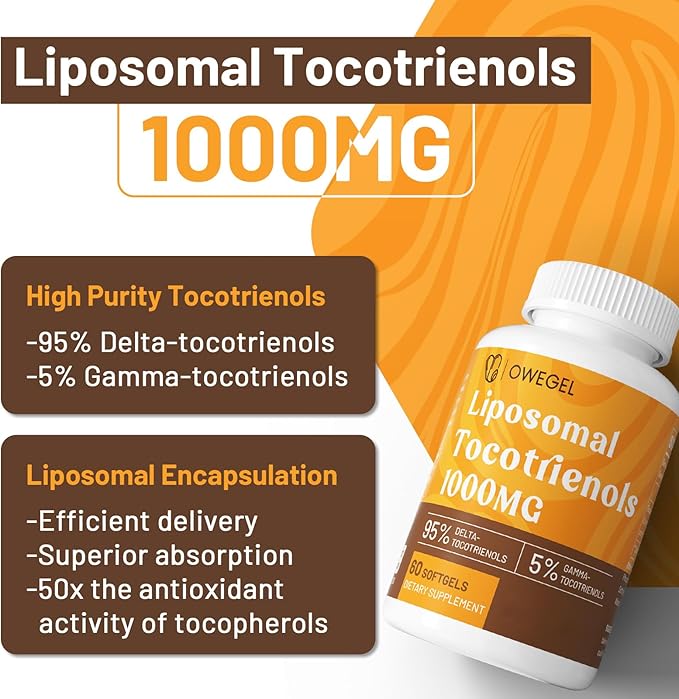 Vitamin E Tocotrienols Supplements 1000mg - High Potency Liposomal Tocotrienol Capsules,95% Delta & 5% Gamma Tocotrienols Support Skin,Bone,Antioxidant,120 Softgels