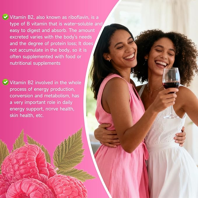 2 Pack Vitamin B2 Gummies Riboflavin 400mg Supplement with Magnesium for Kids & Adults B2 Gummies for Migra*ne Rel*ef, Nervous System Support & Skin Health, Raspberry Flavor, 120 Count