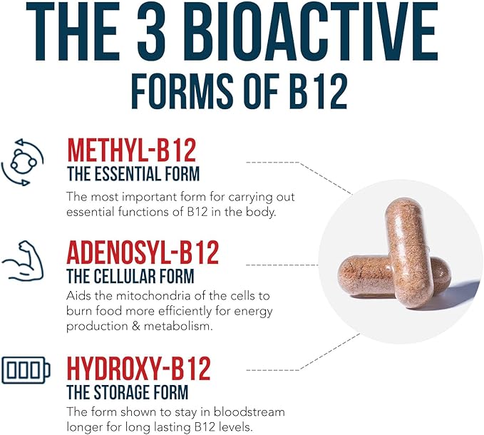 BioActive Vitamin B12 - 5000 mcg, Contains 3 BioActive Forms B12 Plus Methylfolate Cofactor - Methyl and Adenosyl B12 & Hydroxy | Supports Energy, Metabolism & Mood | Vegan, Non-GMO - 2-pack
