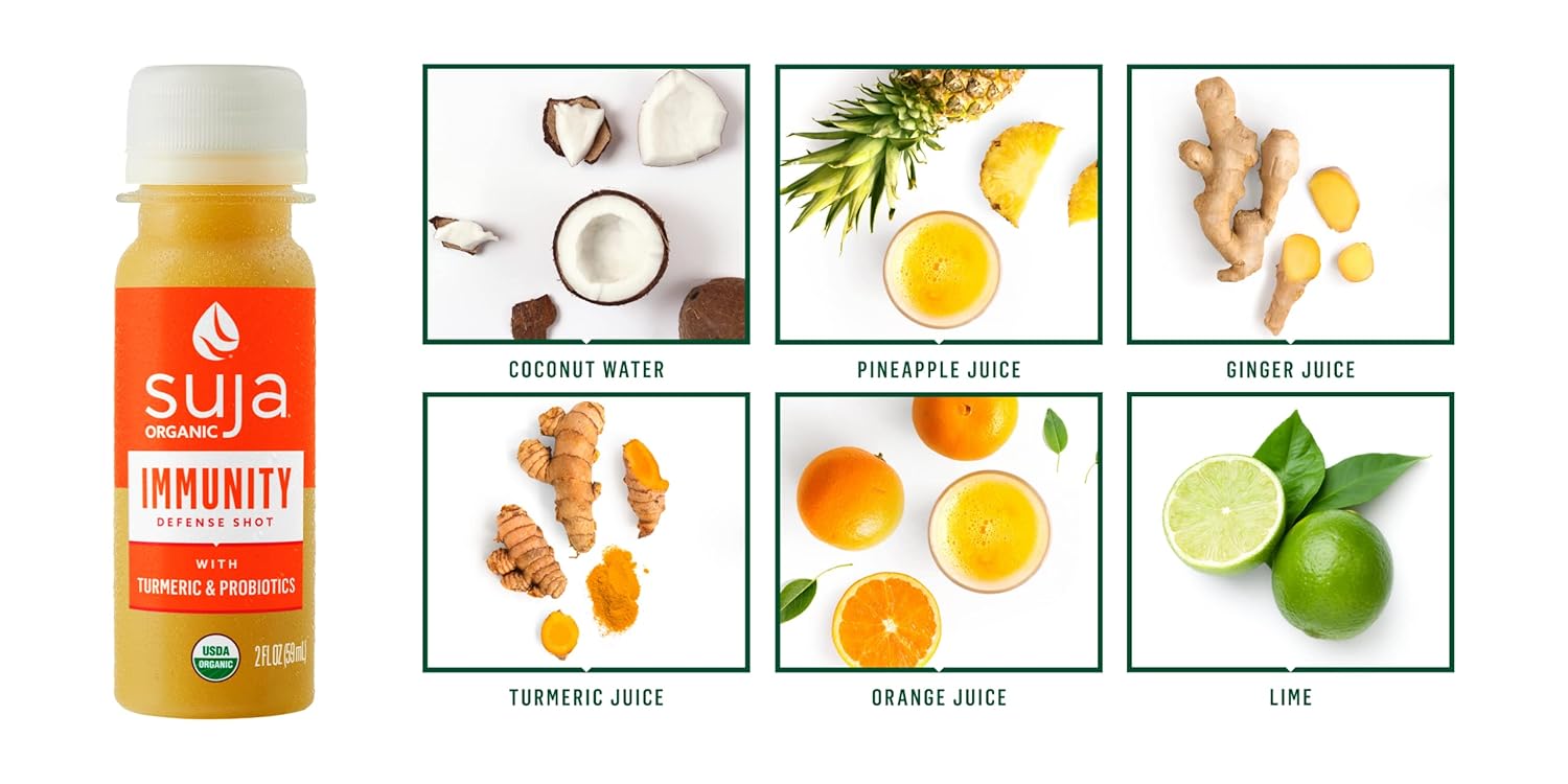 Suja Organic Immunity Defense Shot (60 Pack) with Turmeric and Ginger | Immunity Boost & Support | Functional Shots | Cold-Pressed Juice with Live Probiotics | Plant-Based & Gluten-Free