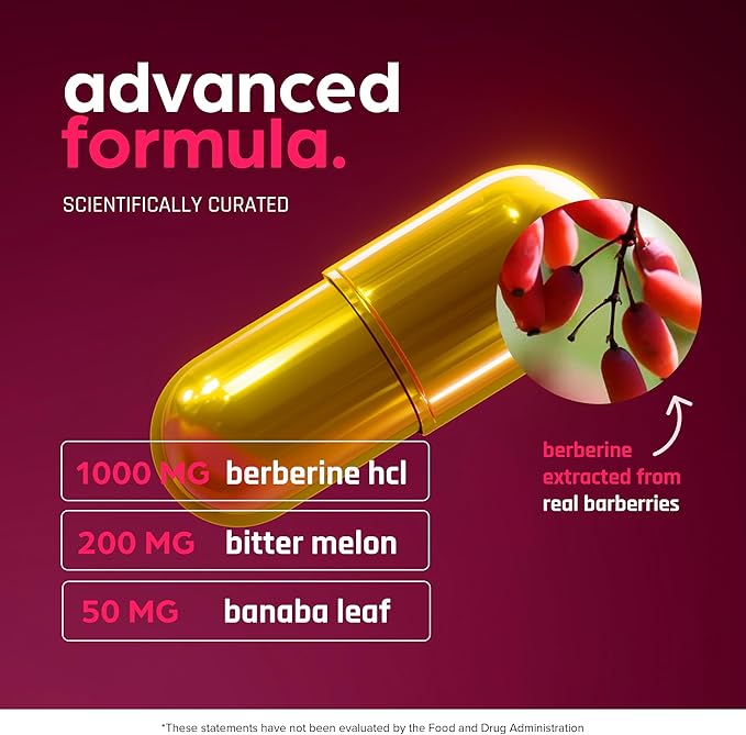 Berberine Supplement 1250mg Potent Botanical Capsules for Weight Management with Bitter Melon and Banaba Leaf - HCl from Barberry Extract- 30 Servings