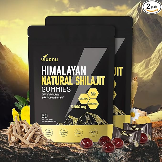 VivoNu Pure Himalayan Shilajit Gummies, micronutrient Supplement, Himalayan Premium Ingredient with Shilajit - Ashwagandha, Gokshura, Fulvic Acid & 85+ Trace Minerals I for Men, Women I Non-GMO