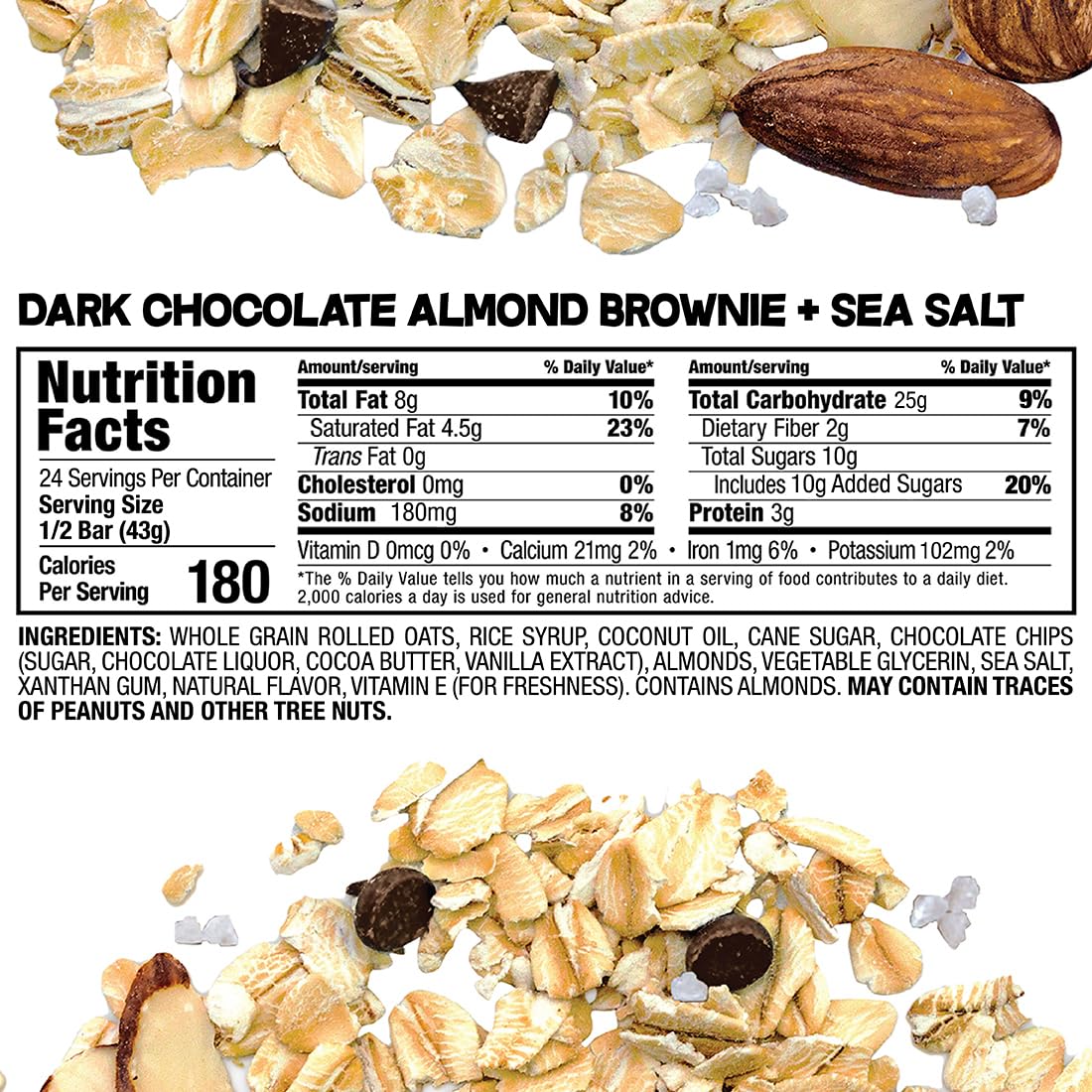 Bobo's Dark Chocolate Almond Sea Salt Oat Bars, Gluten Free, Non-GMO, Whole Grain Oats, Pack of 12 | Snack Bars | On-the-Go | Made with Simple Ingredients