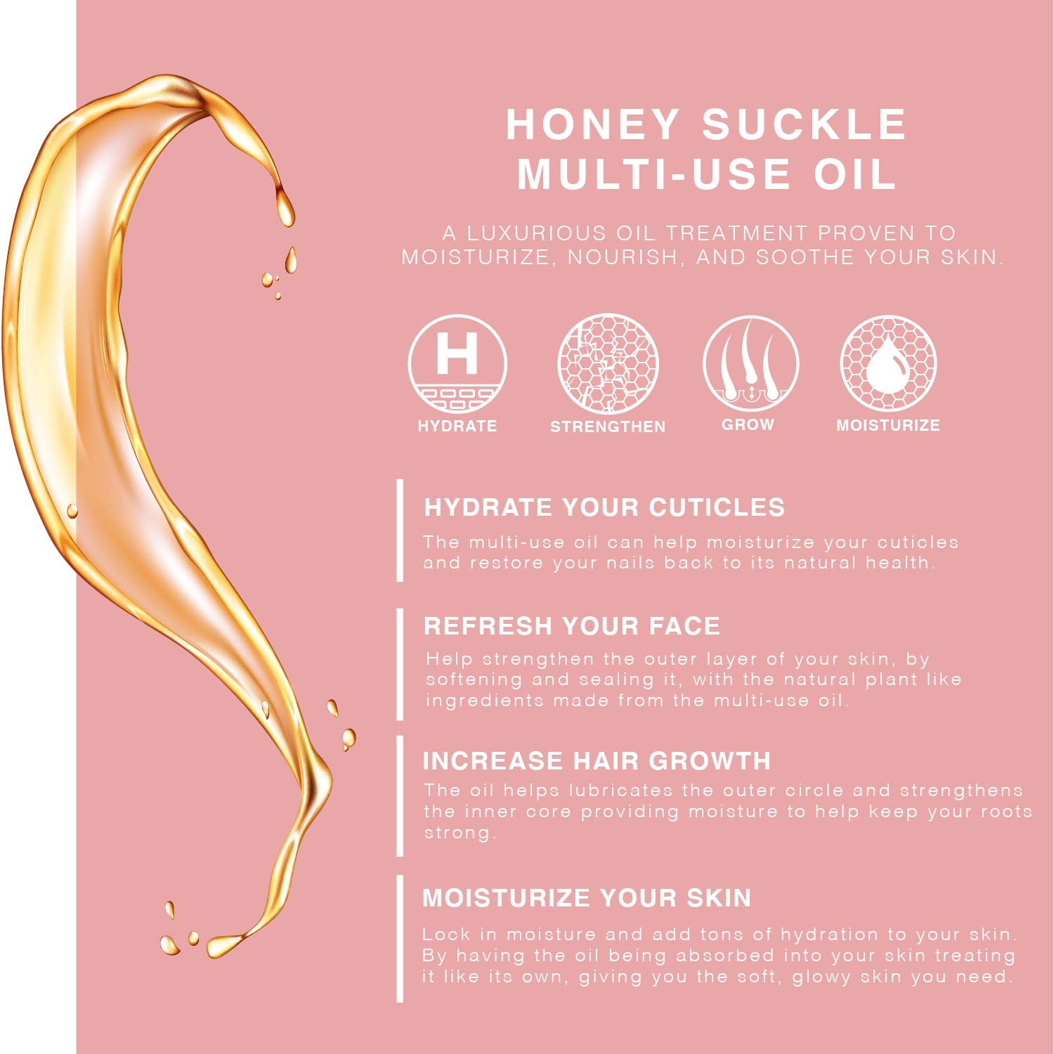 BEAUTE DE PROVENCE Honey Suckle Multi-Use Face, Body & Hair Oil - Hydrates Skin, Restores Shine - With Apricot, Coconut Oil & Vitamin E - 4 Fl Oz