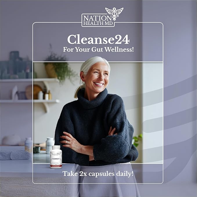 Cleanse24 - Gut Cleanse & Digestive Support Supplement - with Onion, Garlic, Turmeric, Papaya, Black Walnut, Sweet Wormwood Powder, Olive Leaf Extract - 360 Capsules