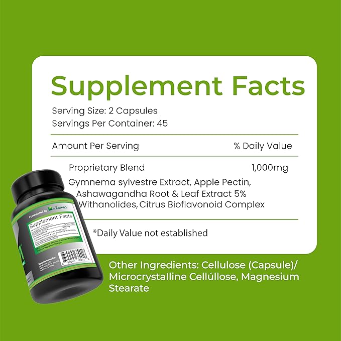 Zlim Appetite & Weight Supplement – Supports Healthy Digestion, Promotes Fiber & Antioxidant Intake, with Gymnema Sylvestre, Apple Pectin & Ashwagandha – All-Natural Ingredients (90 Veggie Capsules)