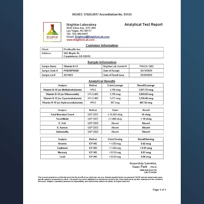 ProHealth Longevity Vitamin B12 Metabolism and Methylation Support. Enhance Energy, Brain and Mood. Potent Methyl Donor Nutrient to Promote DNA Repair. 5,000 mcg Per Serving, 120 Lozenges