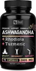 Ashwagandha Complex - Organic Ashwagandha Root Powder + Rhodiola Rosea + Turmeric - Premium Support Formula - Ashwagandha Capsules Supplement