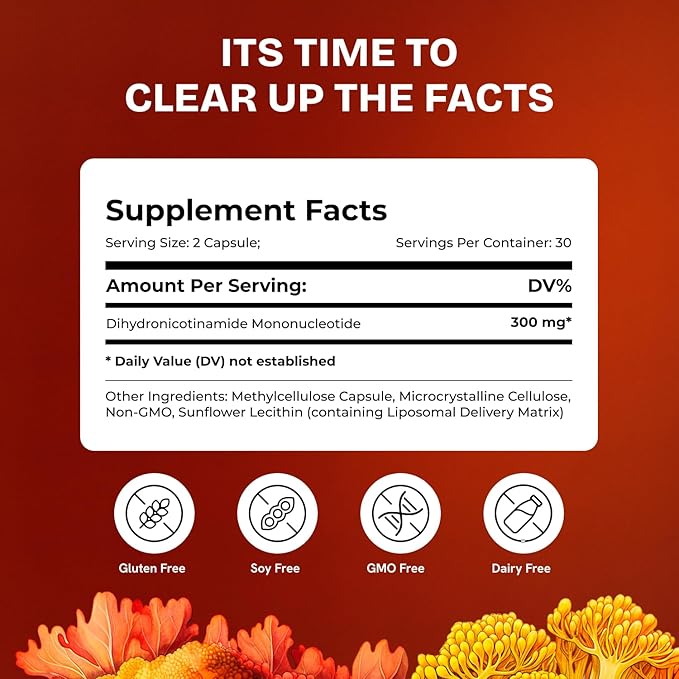 Liposomal NMNH Supplement 300mg – Boosts NAD Anti-Aging, Energy & Focus – NMM Capsules Alternative to for Cellular Vitality – Third-Party Tested, 60 Vegan Capsules | 1 Pack