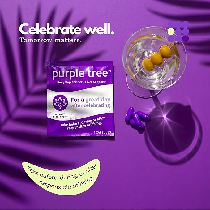 purple tree Post-Celebration Wellness Bottle + Packet Kit Combo, Liver Support, Rapid Hydration, Body Replenisher | Dihydromyricetin DHM, Milk Thistle, Electrolytes, Vitamin B, Willow Bark, Quercetin