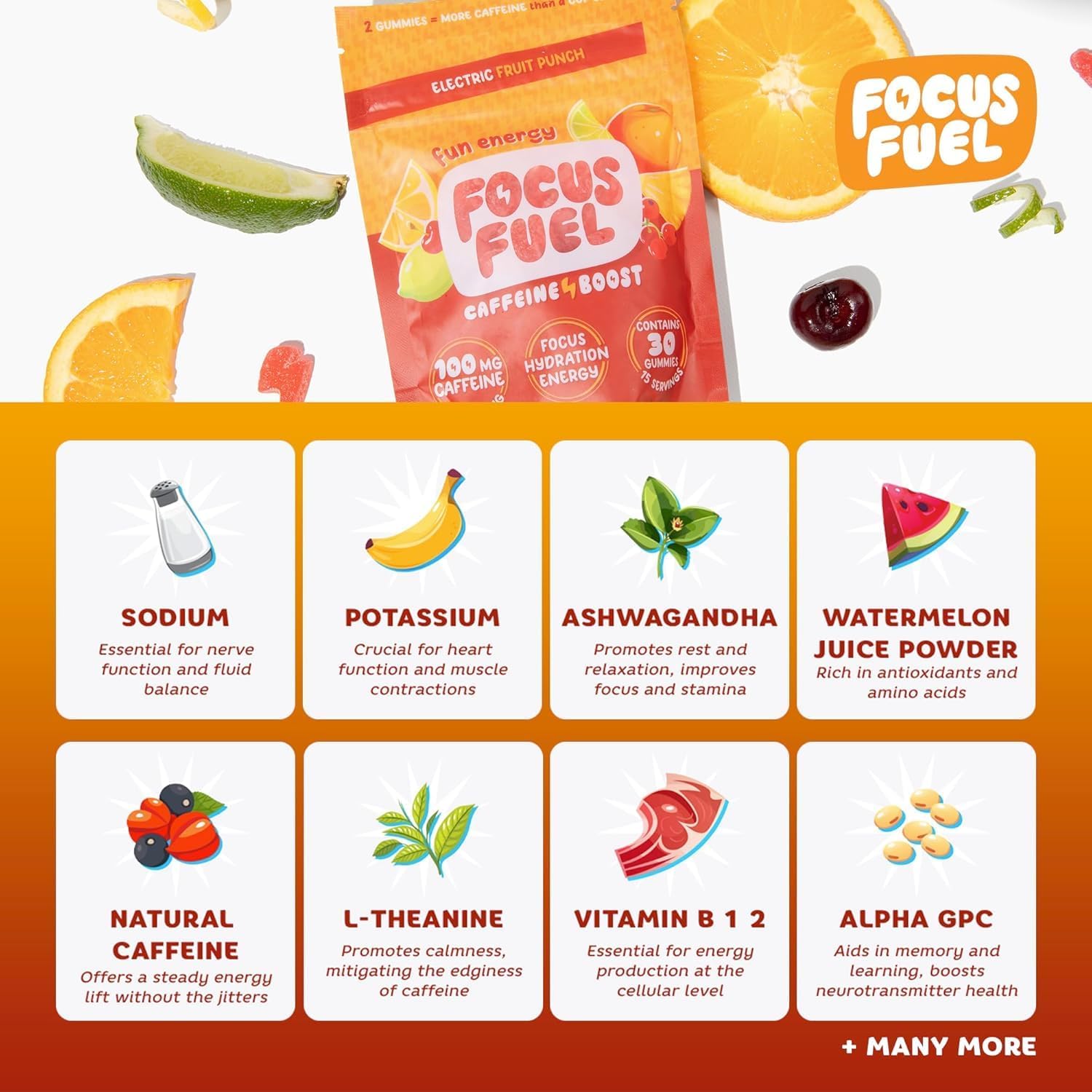 FocusFuel Energy Chews – Fruit Punch Sample Pack (36 Servings) – 100mg Caffeine + Alpha GPC + L-Theanine + B12, Magnesium – No Crash or Jitters