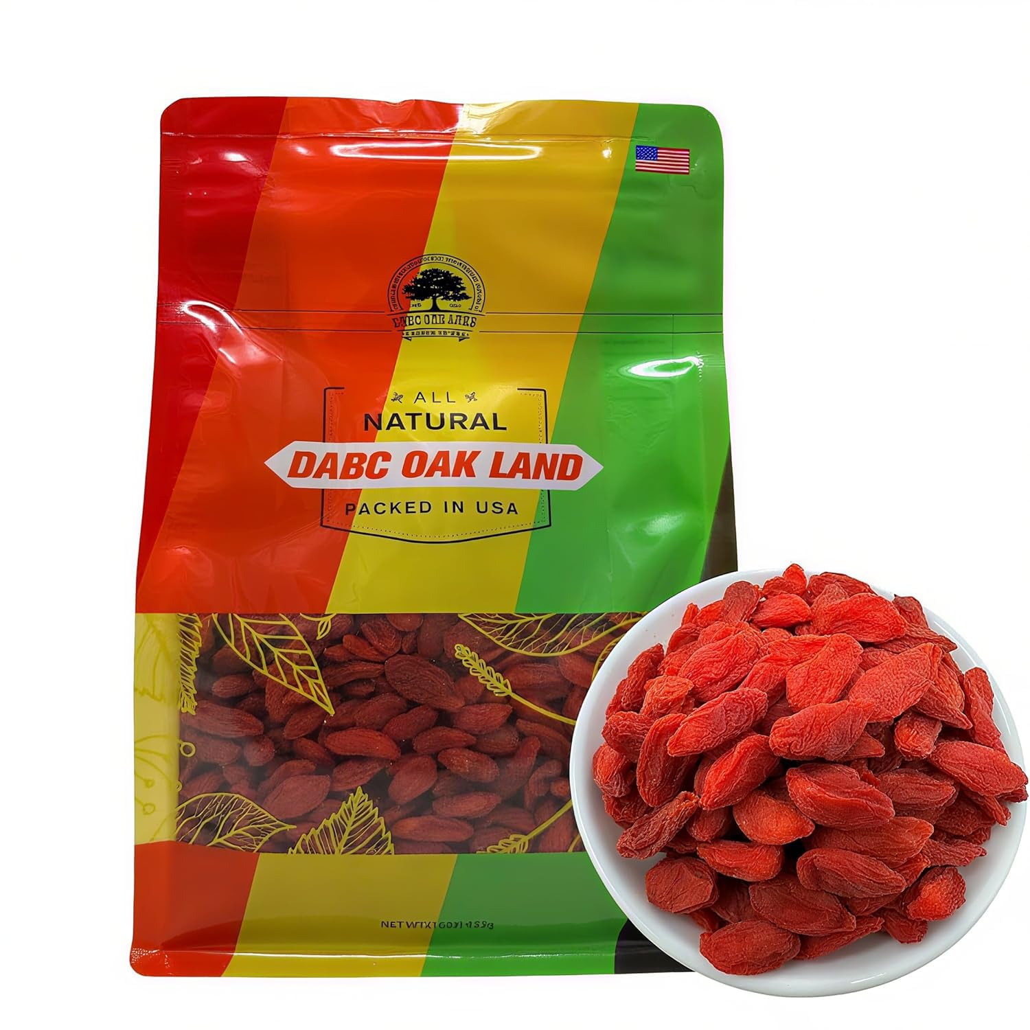 DABC OAK LAND Goji Berries, Wolfberry Premium Large Berry Form 5A Wolfberry 100% Natural Sun-Dried Whole Fruit, S Great Flavor for Soup Drinks, Snacks, Beverages 8OZ/Bag XXXL