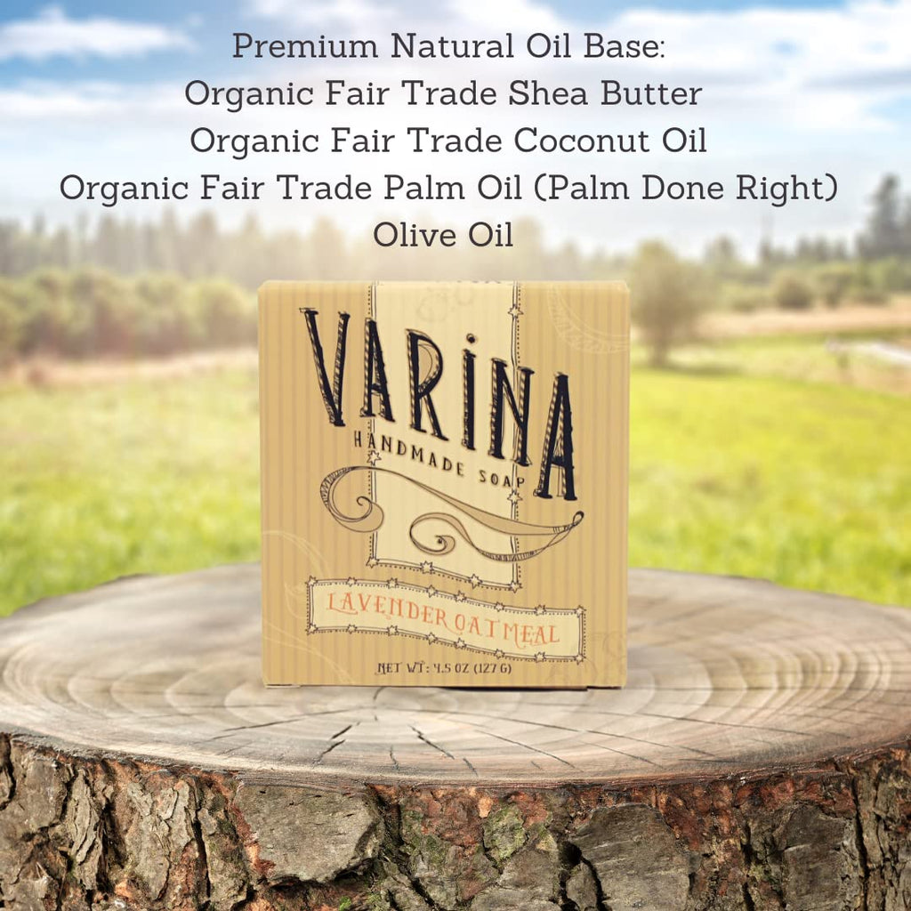 Varina Organic Lavender Oatmeal Bar Soap - Gentle Cleansing for Sensitive Skin, Herbal - 3 Pack