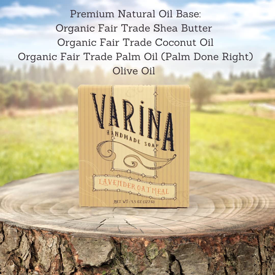 Varina Organic Lavender Oatmeal Bar Soap - Gentle Cleansing for Sensitive Skin, Herbal - 3 Pack