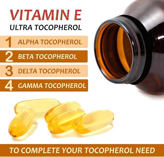 Vitamin E 1000 IU Ultra Tocopherol 450mg Vitamin E Vegan – All 4 Tocopherols - Alpha Tocopherol + Beta Tocopherol + Gamma Tocopherol + Delta Tocopherol– Unique d Alpha (60)