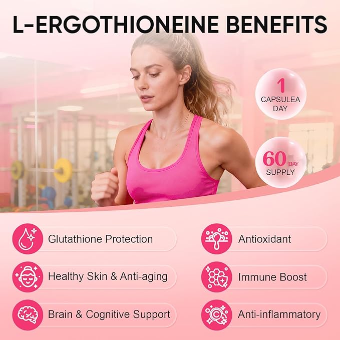 L-Ergothioneine with Collagen Peptides, Hyaluronic Acid | 2X Antioxidant of Glutathione | 11-in-1 Collagen Supplement for Women | Skin, Brain, Immune, Cognitive Support | 60 Capsules