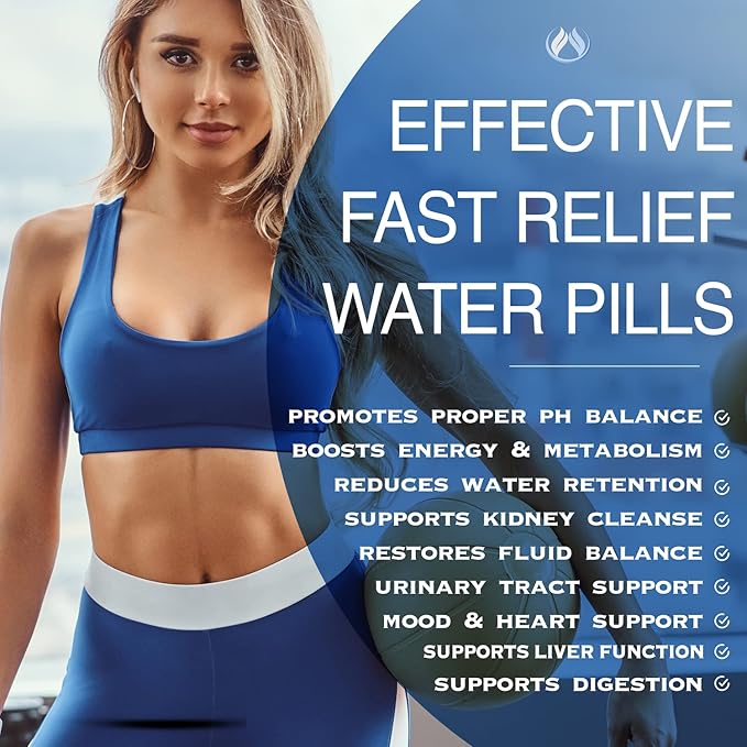 Water Pills Diuretic Water Retention - Liver Detox, Kidney Cleanse, Weight, Swelling Legs & Feet, Edema, Bloating Relief, Fluid Balance - Dandelion Vitamin B6 Green Tea Watershed Max Strength 60ct (1)