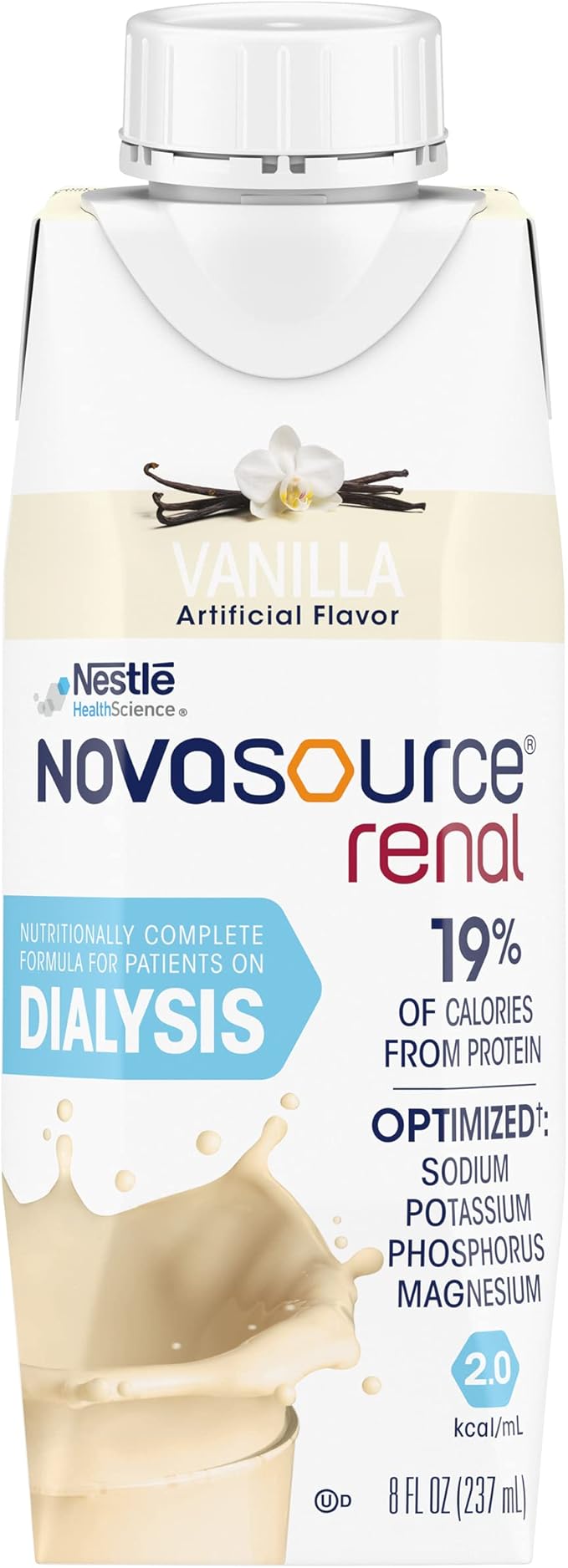 Nestle Novasource Renal Nutritionally Complete Formula Vanilla 8 oz Carton 24 Ct