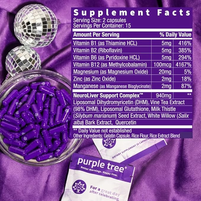 purple tree Post-Celebration Wellness Bottle + Packet Kit Combo, Liver Support, Rapid Hydration, Body Replenisher | Dihydromyricetin DHM, Milk Thistle, Electrolytes, Vitamin B, Willow Bark, Quercetin
