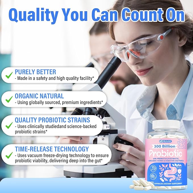 (180 Capsules) Probiotics for Women & Men, 5-in-1 Probiotic, Prebiotic, Postbiotic, Organic Herbs & 16 Digestive Enzymes Blend, 300 Billion CFU, Complete Gut Health, Digestive Health & Immune*