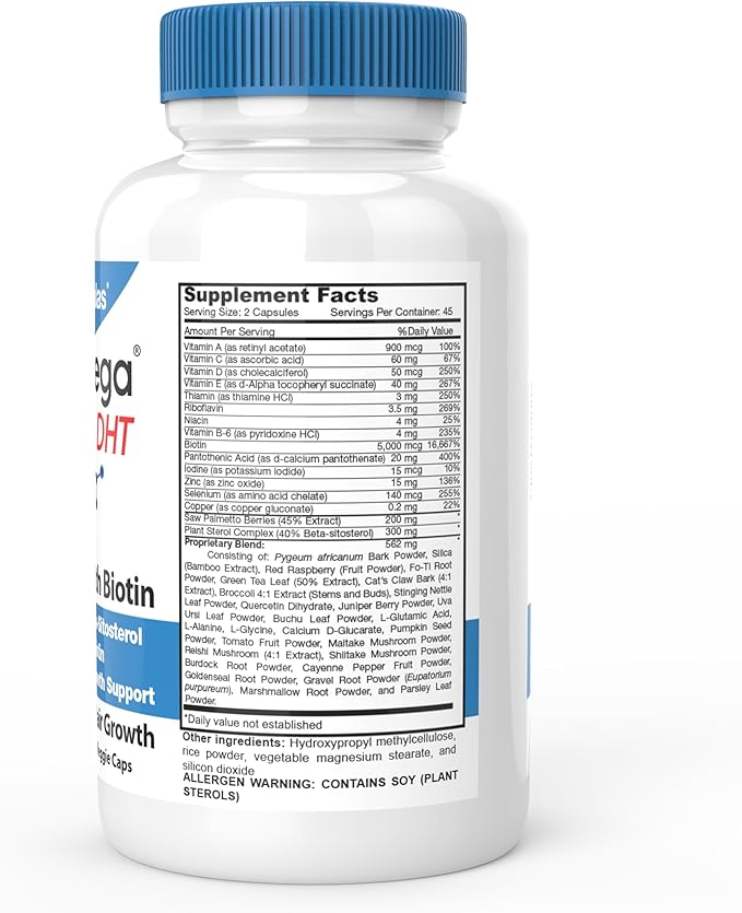 DrFormulas DHT Blocker for Men and Women | HairOmega Advanced Hair Growth Supplements with Biotin 5000 mcg | Hair Loss Vitamins Pills, 45 Day Supply