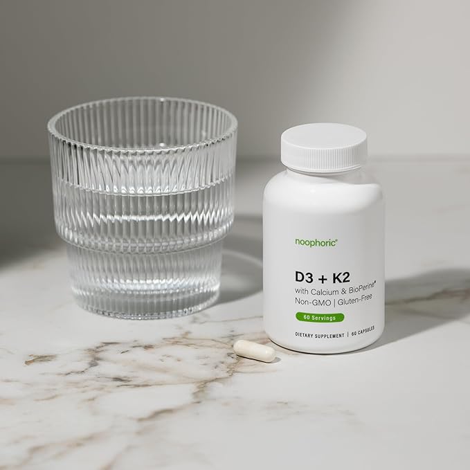 Noophoric D3 K2 Vitamin 5000 IU - Vitamin K2 100 mcg MK7, Calcium, BioPerine - Bone Health & Immune Support Supplement - Gluten-Free, Non-GMO - Vitamin D3 K2 Supplement (60 Servings)