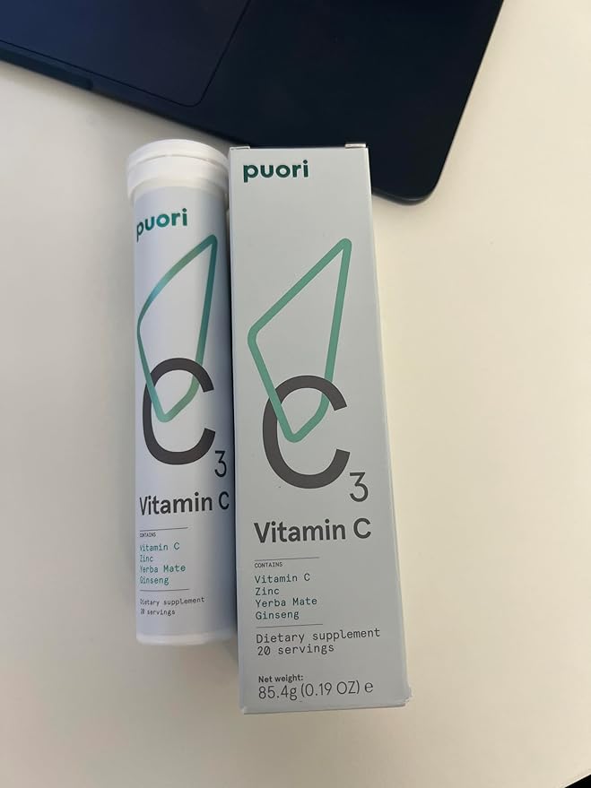 Puori C3 Vitamin C Supplement for Immune and Antioxidant Support - 20 Servings x 2 Packs - Vitamin C, Zinc, Yerba Mate, Ginseng Helps Fight Fatigue and Supports Cognitive Function