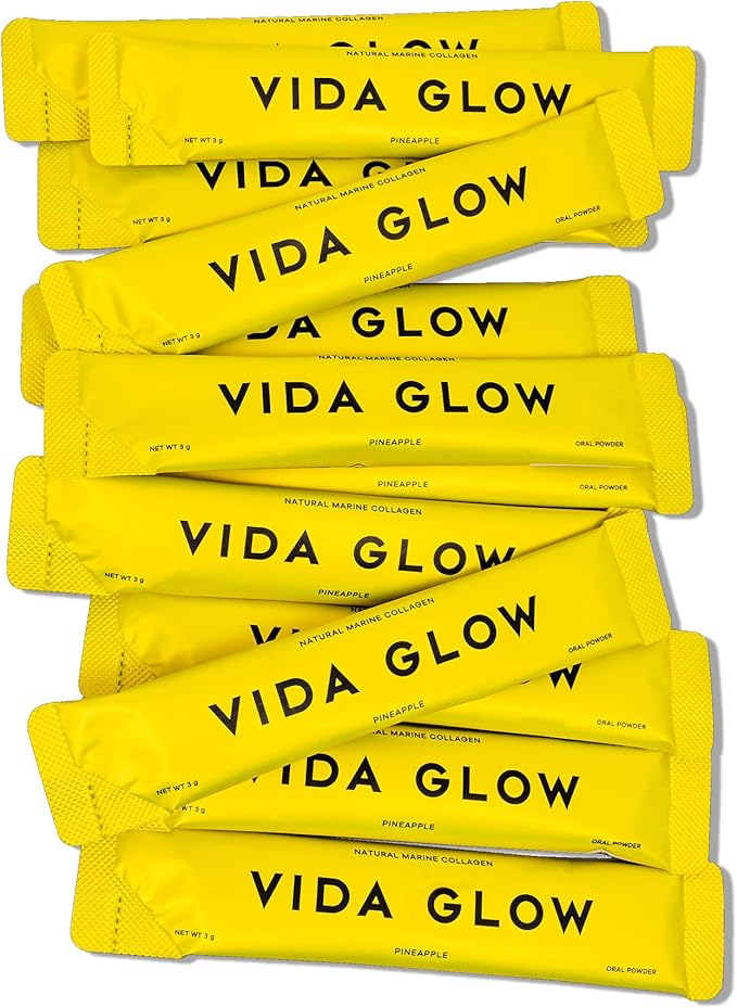 Vida Glow Marine Collagen Powder - Anti Aging Supplement with Collagen Peptides, Promotes Glowing Skin, Strong Nails, Healthy Hair | 30 Servings, Pineapple Flavor