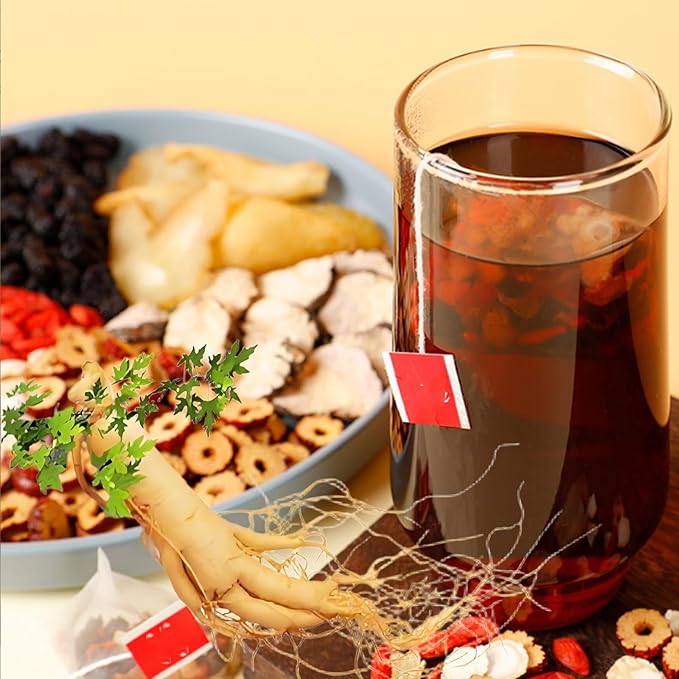 Panax & Mulberry Herbal Tea,Ginseng Five Treasures Tea, Kidney Formula Six Treasure Teas, Panax Wolfberry Mulberry Herbal Goji Berry Red Date Teas Formula Traditional Chinese Blend (30bags)