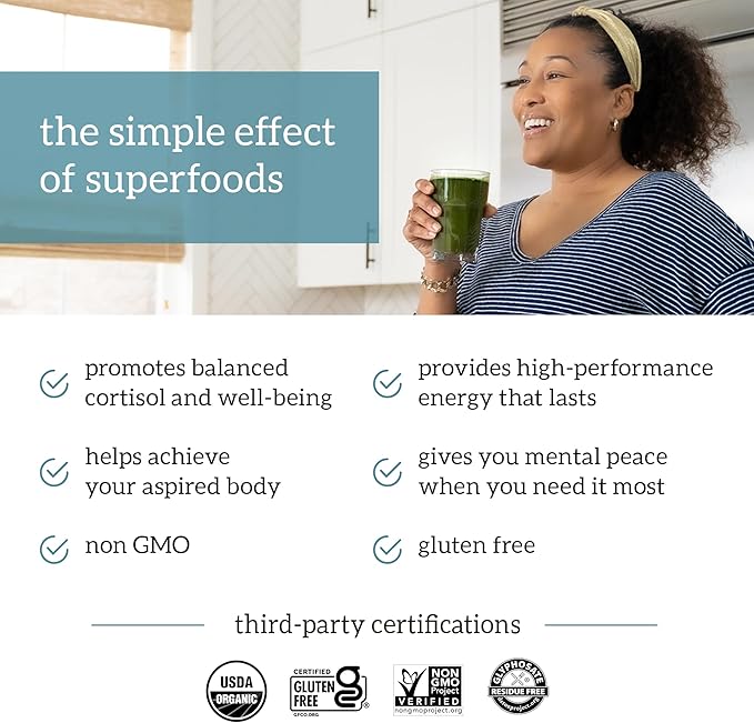 Organifi Green Juice - Powder Supplement with Organic Spirulina, Ashwagandha, and Chlorella - Helps Achieve Fitness Goals and Reduce Cortisol Levels - 3 Pack
