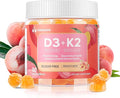 Vitamin D3 K2 Gummies w/Magnesium Sugar Free - 90 Count | D3 Vitamin 5,000 IU + K2(MK-7) 100 mcg - Vegan K2 D3 Vitamin Supplement, Highly Absorbent Supports Bone, Muscle, Mood & Immune(Peach Flavor)