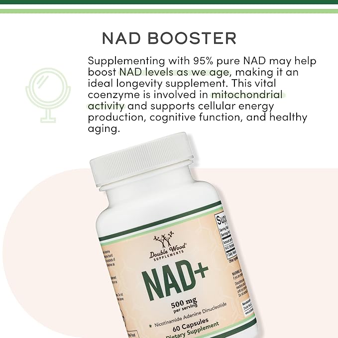 NAD+ Anti Aging & Cell Regeneration | 500mg of 95% Pure NAD Plus Per Serving, 30 Day Supply | Similar to Nicotinamide Riboside | Third Party Tested, Vegan Safe, Non-GMO