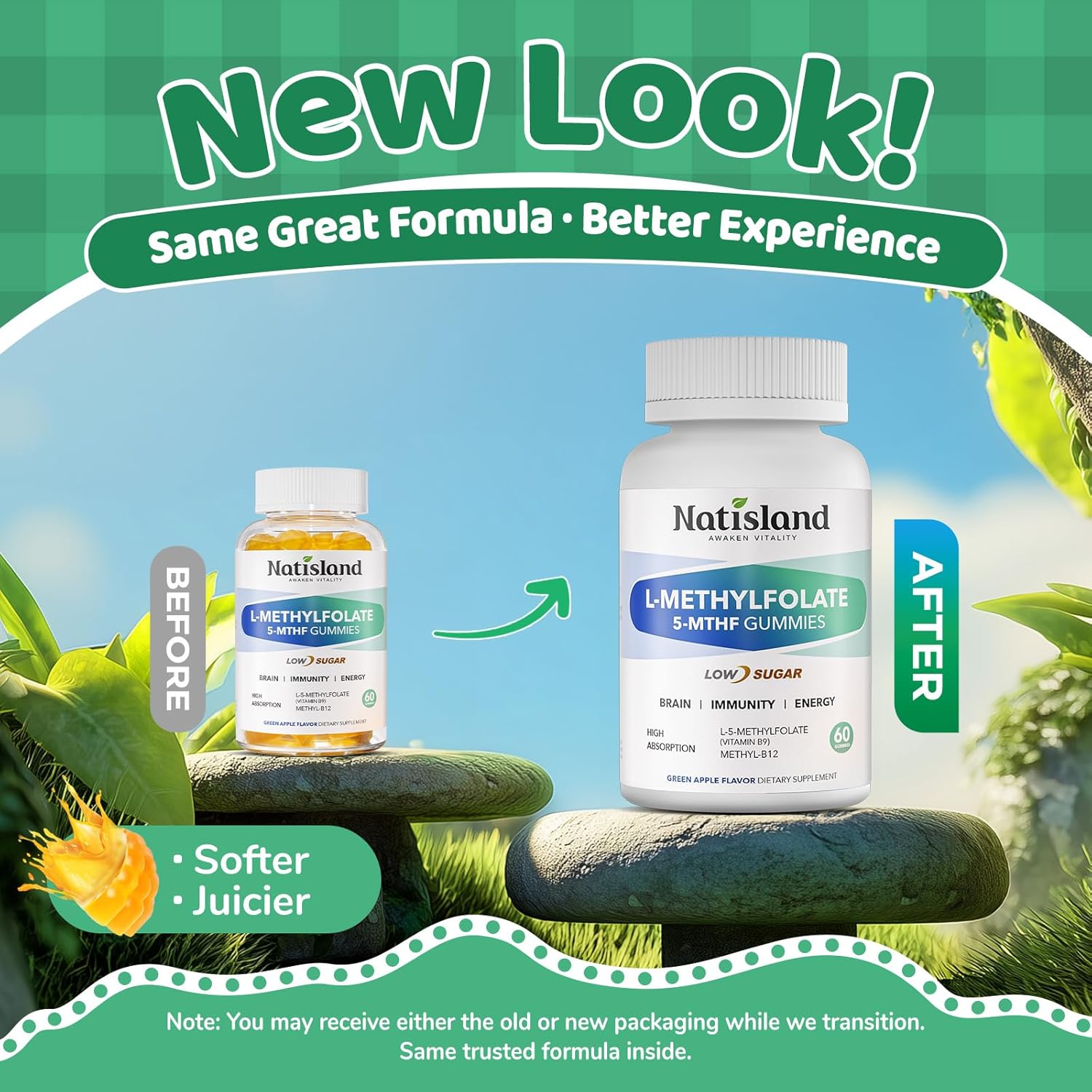 L Methylfolate Gummies, 5-MTHF 1mg Gummies for Kids & Adults - 4+, Methyl Folate and B12 supplement, Highly Absorbable MTHFR Supplement, Support Brain Health, Immunity, Kids Growth, 60 Count