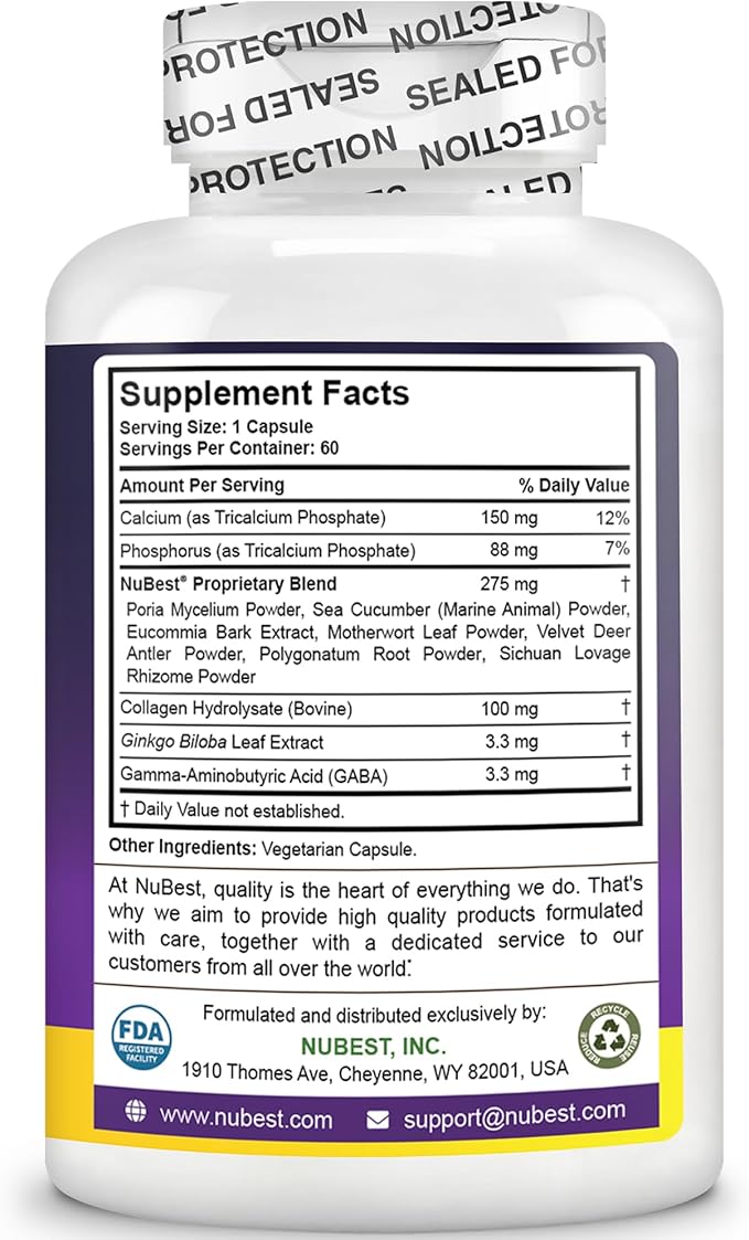 NuBest Tall | Support Bone Strength, Bone Health, Enhanced Immune and Whole Body Wellness with Calcium, Collagen, and Herbs for Ages 5+ & Teens | 60 Capsules