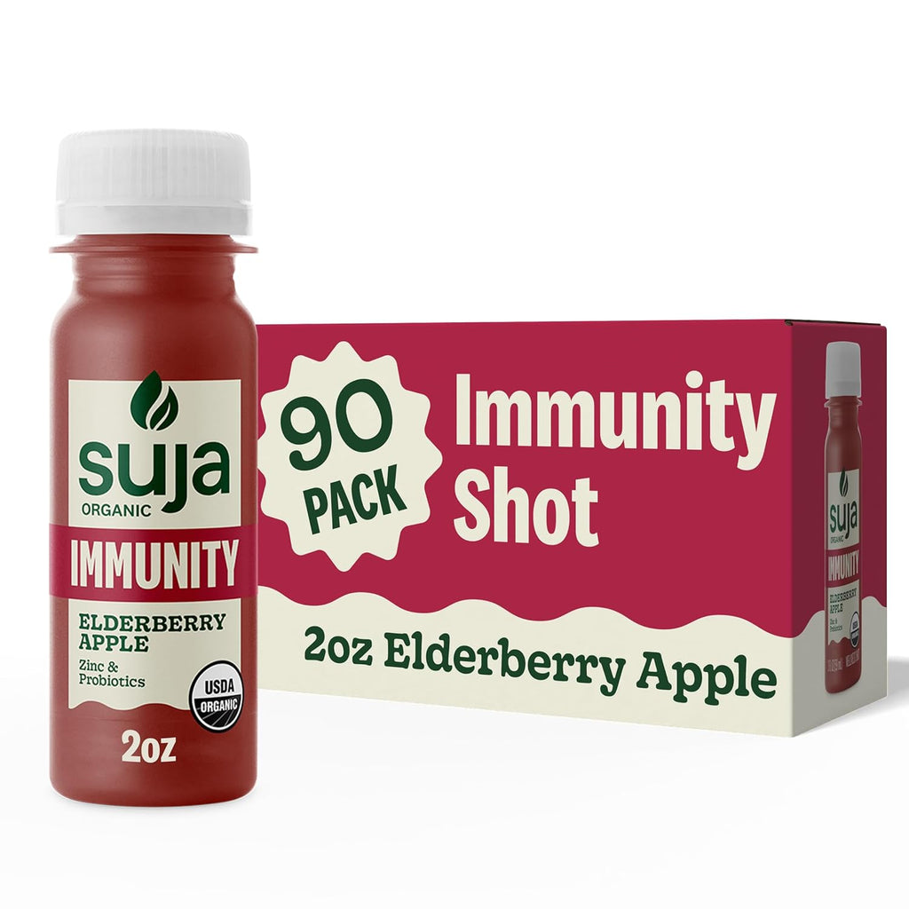 Suja Organic Immunity Elderberry Shot (90 Pack) with Turmeric and Ginger | Immunity Boost & Support | Functional Shots | Cold-Pressed Juice with Live Probiotics | Plant-Based & Gluten-Free