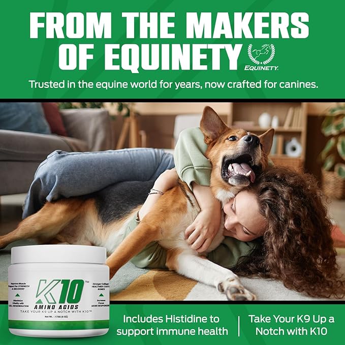 K10 Amino Acids for Dogs – All-in-One Cellular-Level Amino Acids Supplement for Joints, Muscles, Immunity, Digestion, Skin & Coat – Dog Supplement to Support Vitality, Strength, Recovery & Wellness