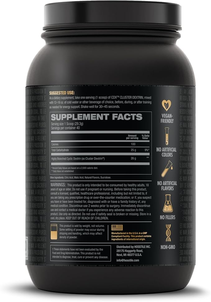 HOSSTILE CDX Cluster Dextrin Powder - Highly Branched Cyclic Dextrin HBCD Carb Powder, Carb Supplement for Intra Workout Carbs & Post Workout, Lemon Lime, 40 Servings