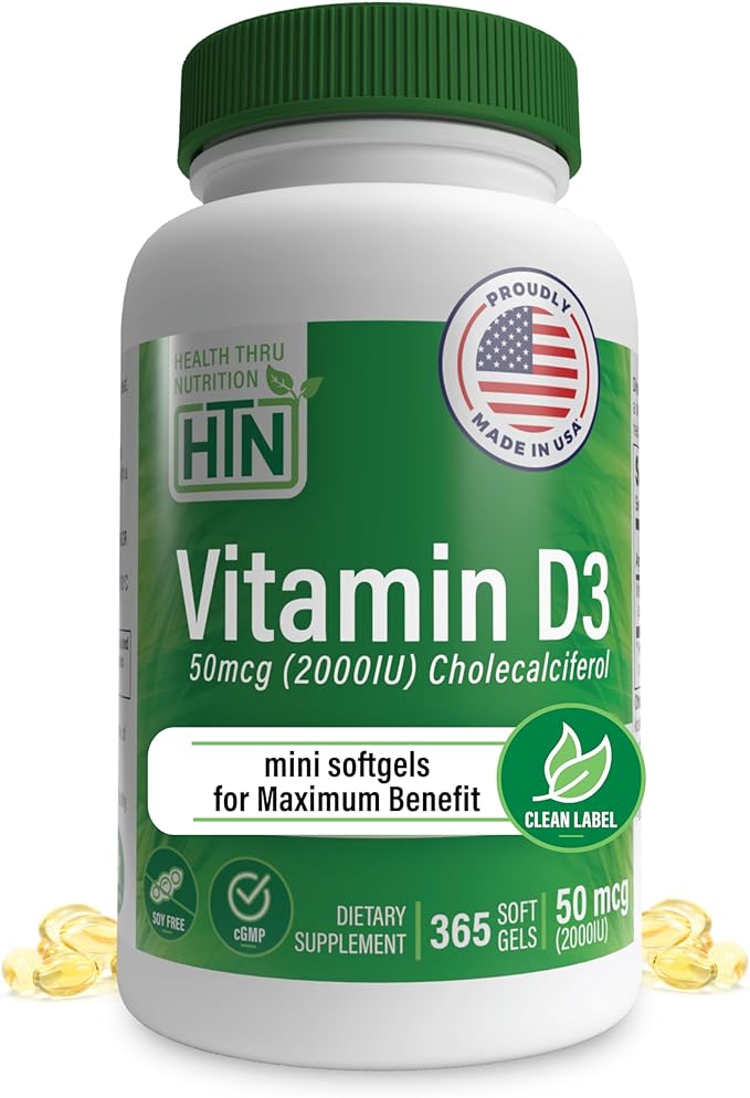 Health Thru Nutrition Vitamin D3 2000iu 365 Mini Softgels for Maximum Benefits | Year Supply | 50mcg Cholecalciferol | 3rd Party Tested | Non-GMO USP Grade in EVOO | Immune Health Support