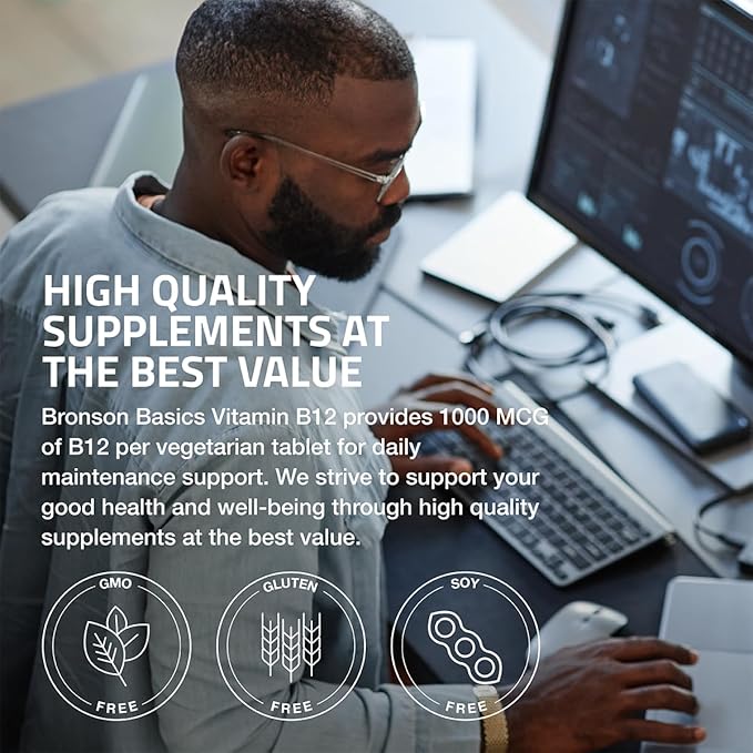 Bronson Vitamin B12 1000mcg Once Daily Formula Non-GMO, 250 Vegetarian Tablets