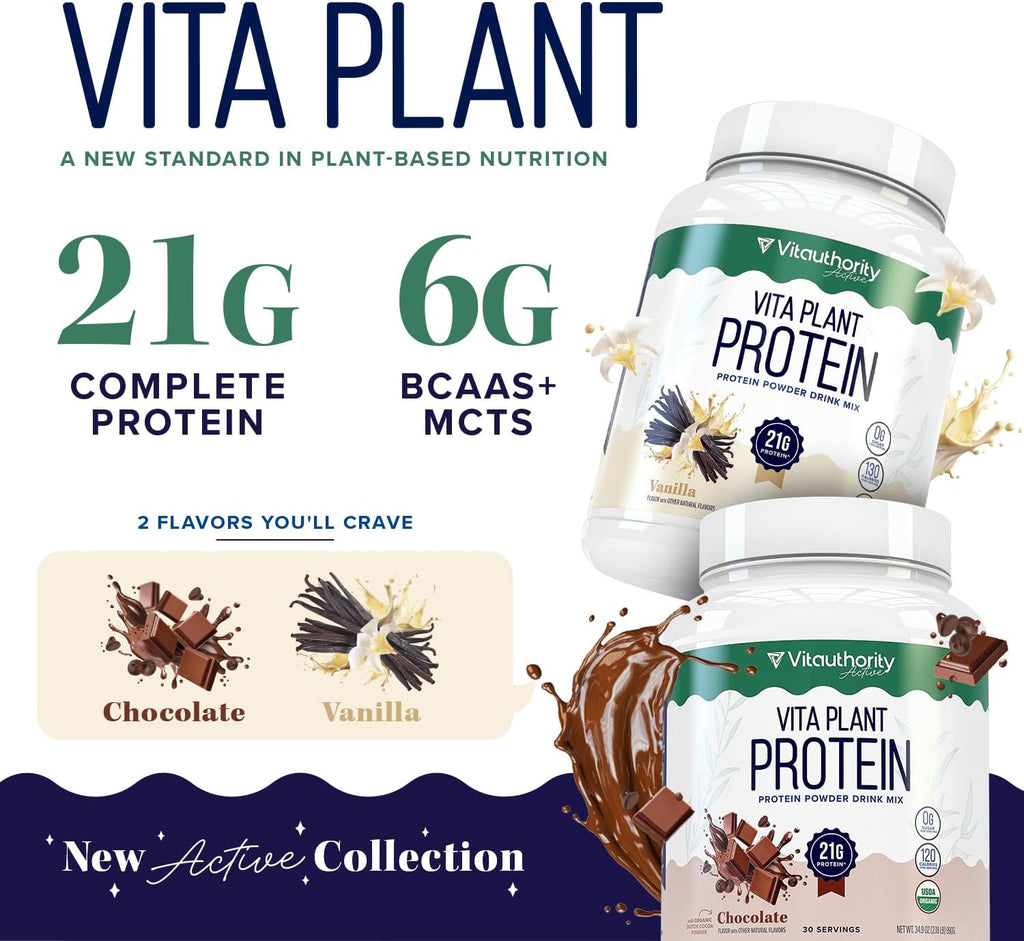 Organic Plant Based Protein for Women Complete Vegan Protein Powder with BCAAs & MCTs Plant-Based 21g, Dairy-Free Gluten-Free No Added Sugar, Supports Muscle Recovery (Chocolate Flavored, 30 Servings)