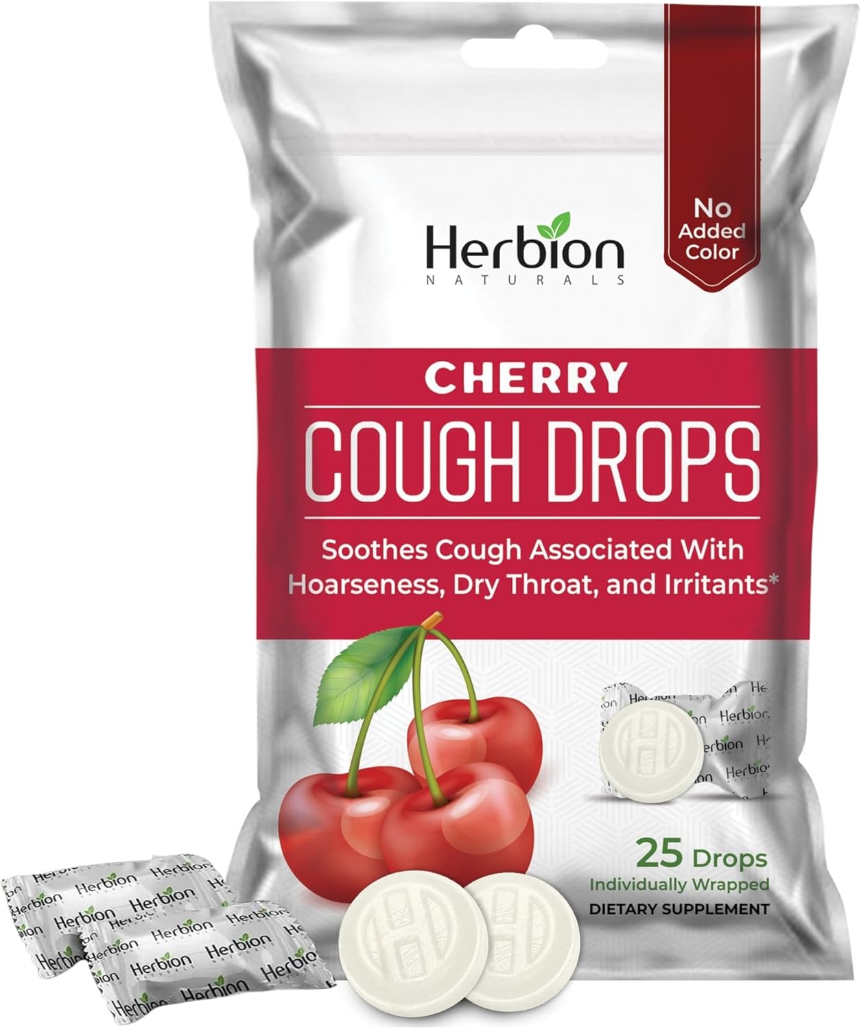 HERBION Naturals Cough Drops with Natural Cherry Flavor, Dietary Supplement, Soothes Cough, for Adults and Children Over 6 Years, 25 Drops, No Artificial Flavor, 125 Lozenges, Pack of 5