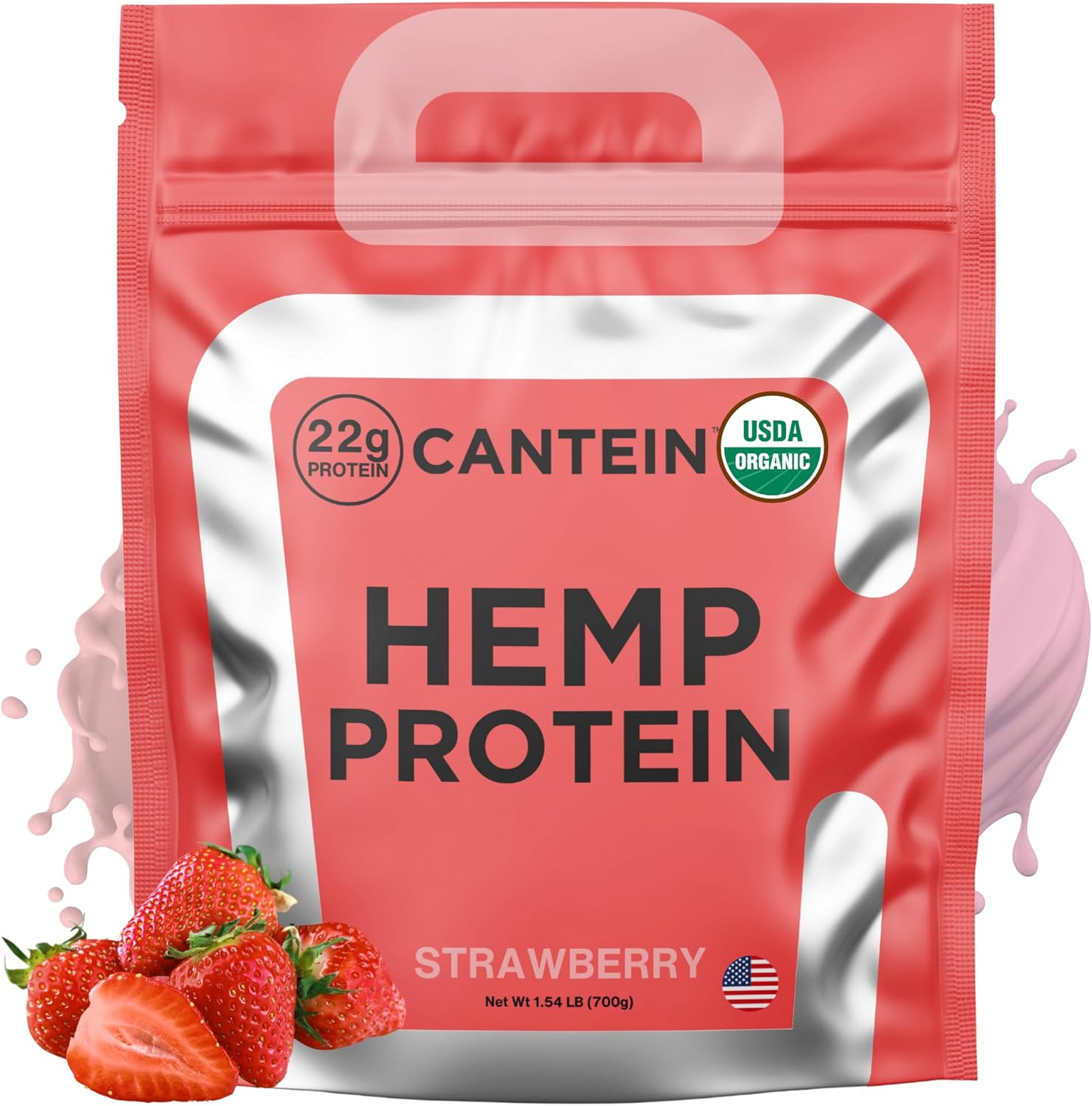 Organic Hemp Protein, Vegan Protein Powder, Clean Plant Based Protein Powder, Non Dairy Protein, Lactose Free Natural Protein, Gluten Free- 20 Servings, Strawberry